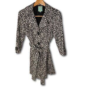 Fully Lined Animal Print Black & White Cotton Blend Trench Coat Size Large
